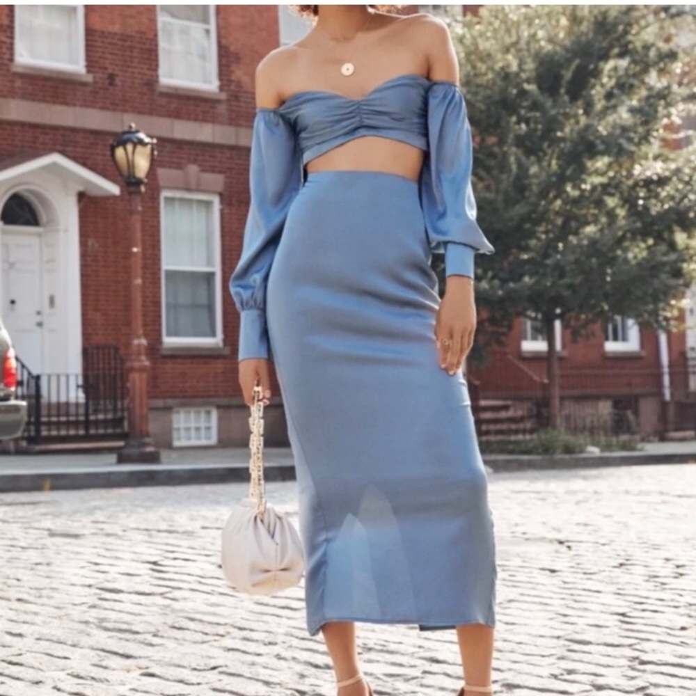 Nwt! Vici Ice Blue Satin Skirt Set Size Small